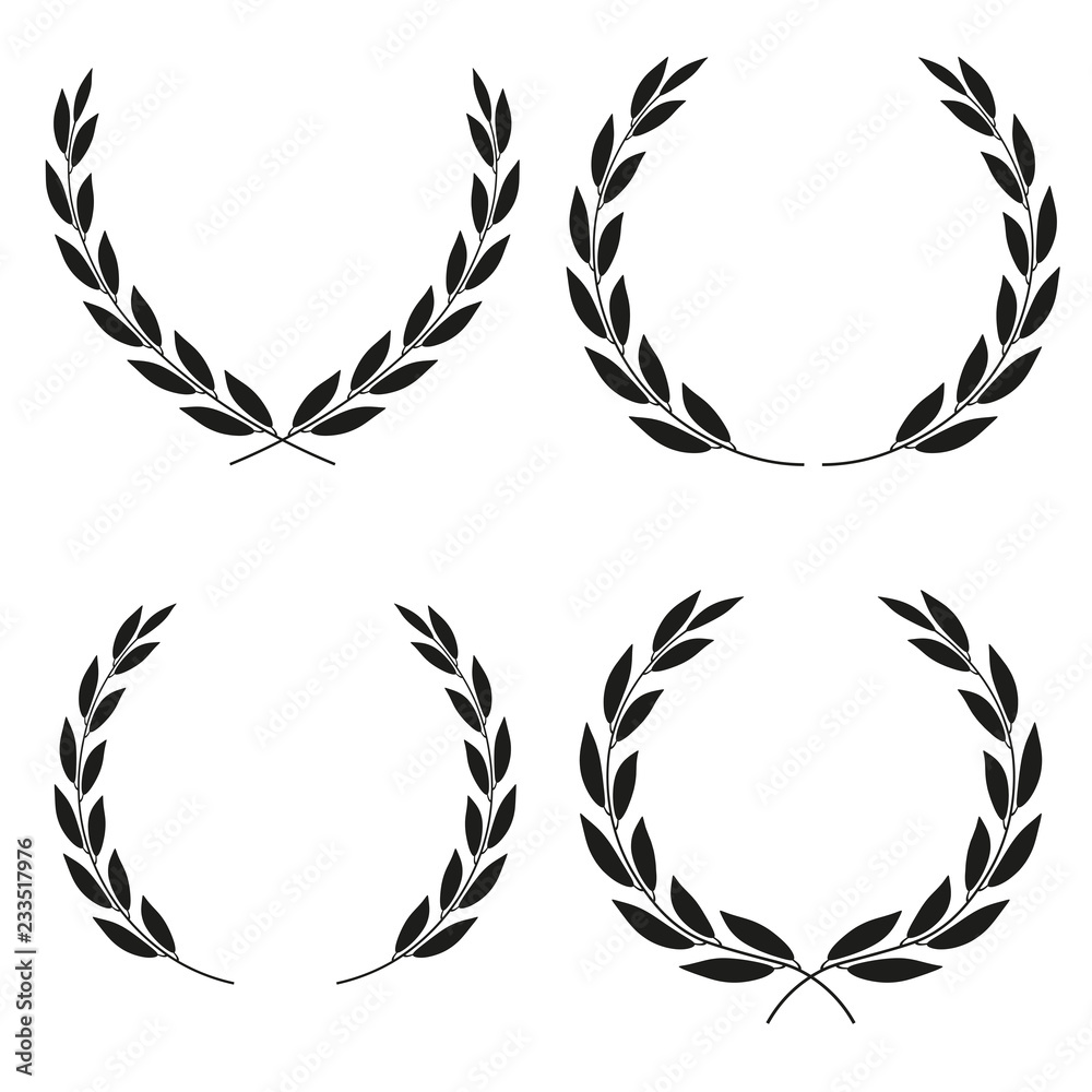 Laurel wreaths icons of different shapes collection isolated on white background. Set of icons.