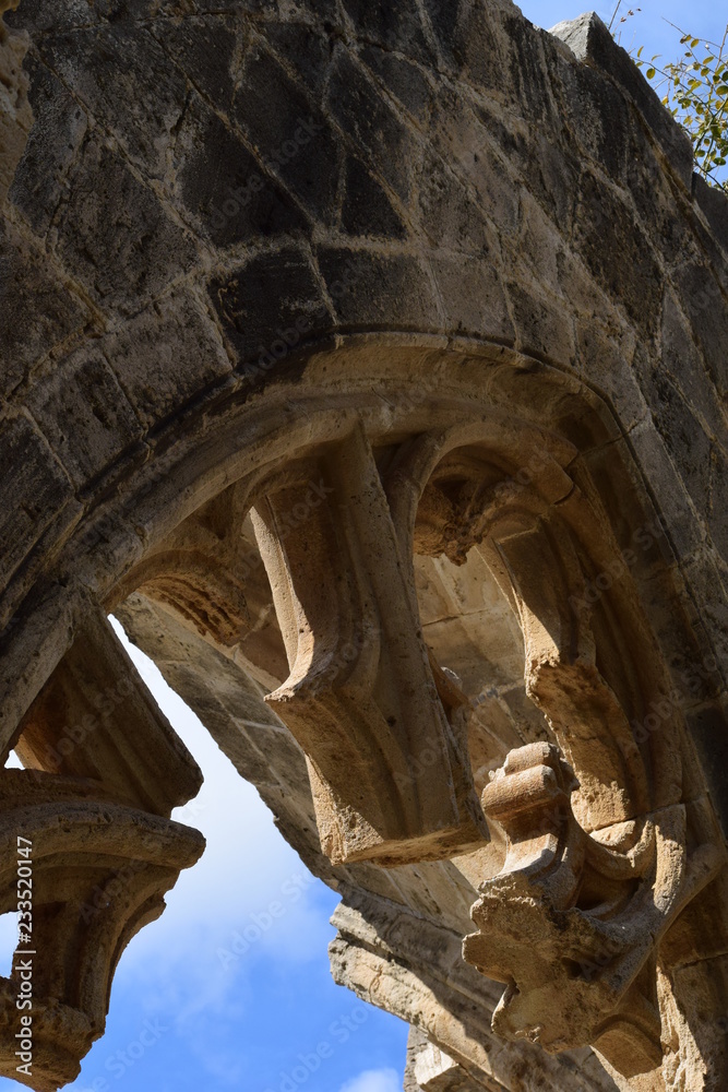 İnterior of the old Catholic Church. Fragment. The decoration Church. North Cyprus Bellapais Abbey 