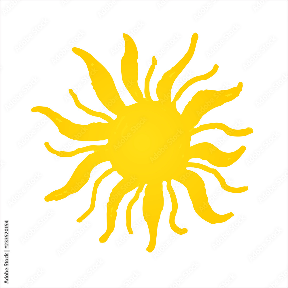 Hand drawn shinny sun. Vector