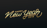 Happy New Year 2019. Holiday illustration of gold lettering. New Year label.