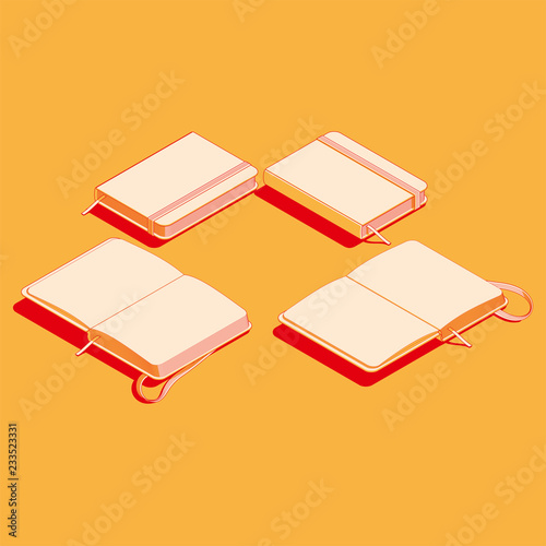 isometric flat vector illustration of copybook notepad.