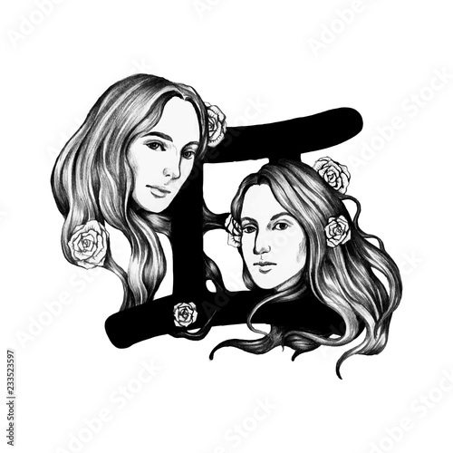 Hand drawn horoscope symbol of Gemini illustration