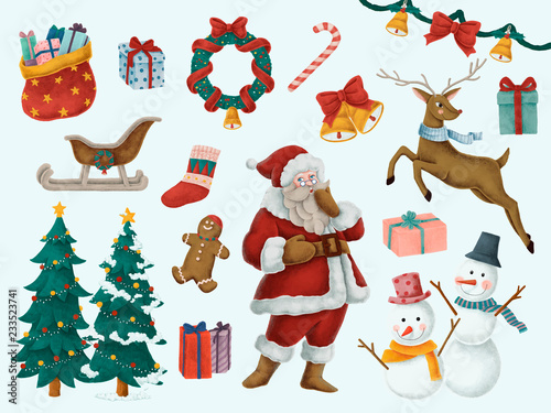 Set of hand drawn Christmas illustrations