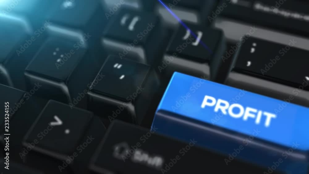 Animation close up computer keyboard with Profit Button Animation close up computer keyboard with Profit Button