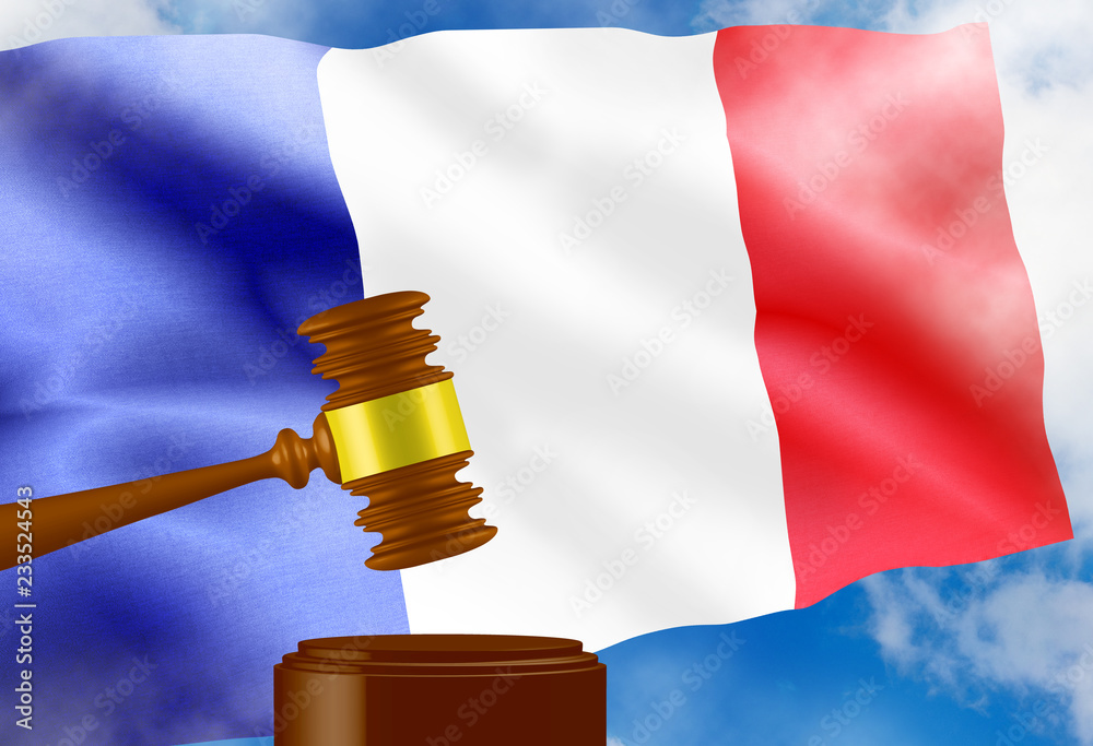 judicial hammer against France flag