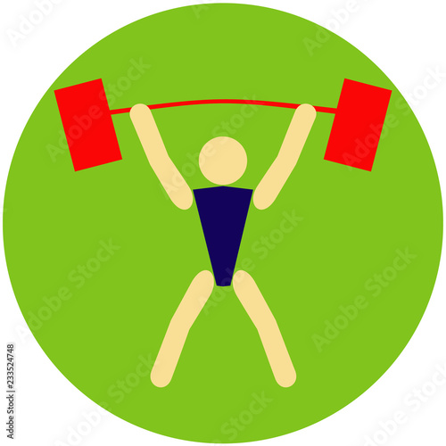Vector illustration sport icon, symbol. Man with barbell, weight.