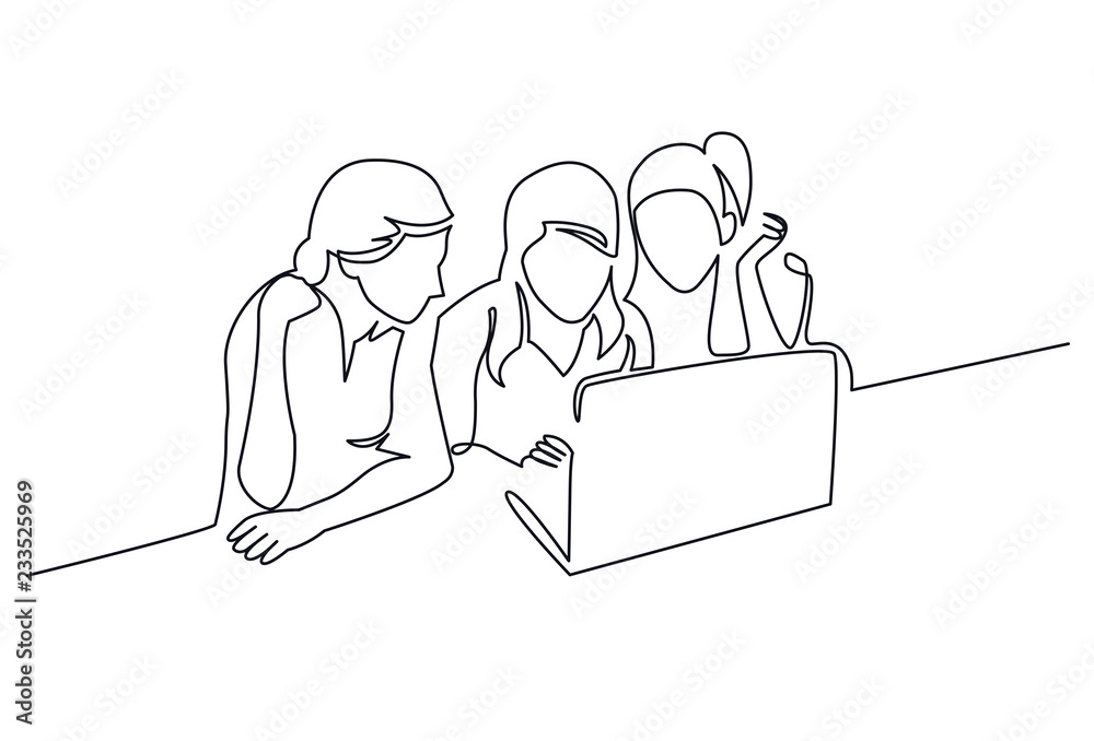 Girls chatting continuous one line vector drawing Girls chatting continuous one line vector drawing