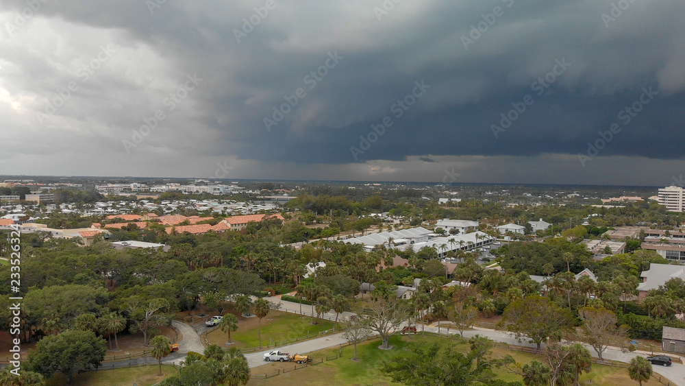 Aerial view of coutryside and coastline from Dubois Park on a stormy day  in Jupiter, Florida