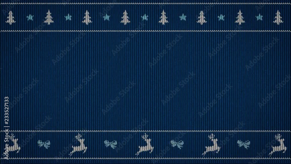 merry christmas video greeting card, simple funny animation on sweater pattern with moving reindeers, 4K seamless animation