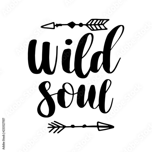 Boho Style Lettering quotes and hand drawn elements. Wild and free, free spirit, wild soul phrases. Vector illustration.