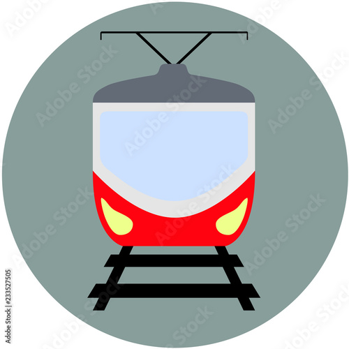 Vector illustration of city transport, travel train, tram sign, symbol.
