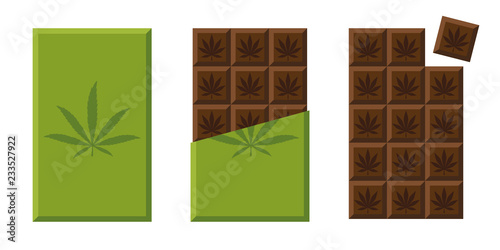 chocolate bar with cannabis in green packaging vector illustration EPS10