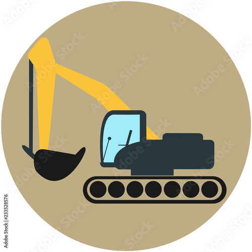 Excavator icon. Vector illustration of excavator, builder machine sign, symbol.