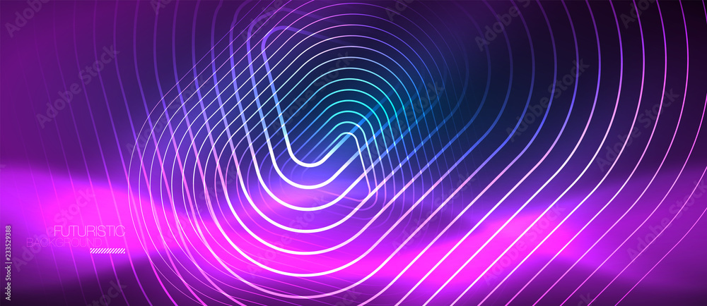 Neon glowing techno lines, hi-tech futuristic abstract background template with geometric shapes Neon glowing techno lines, hi-tech futuristic abstract background template with geometric shapes