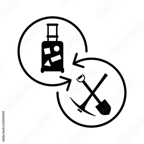 Отпуск- каникулы, работа. Векторный значок.