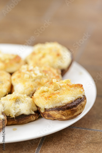 Mushrooms stuffed with crab and cheese baked