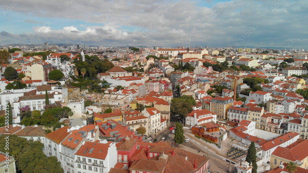 Aerial view of Lisbon skyline on a sunny day, Lisbon