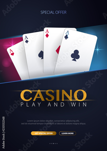 Casino banner with casino chips and cards. Poker club texas holdem. Vector illustration.