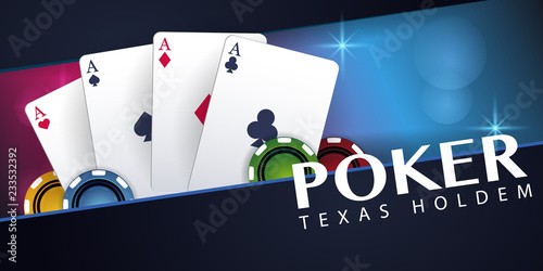 Casino banner with casino chips and cards. Poker club texas holdem. Vector illustration.