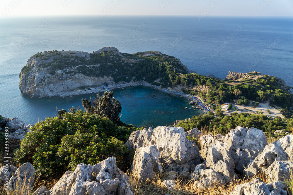 View over the Antony Quinn Bay, Rhodes Greece