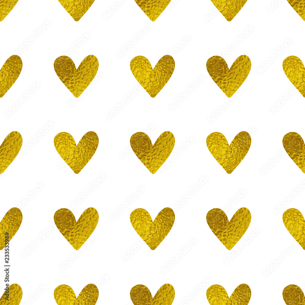 Golden hearts on a white background.