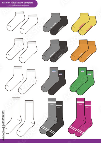 Socks set Fashion Flat Sketche vector template