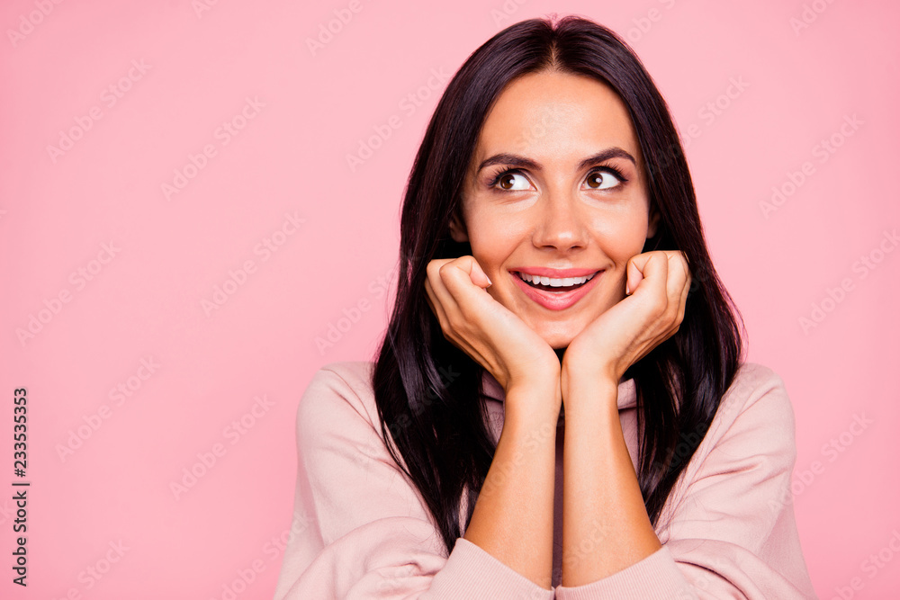 Close-up portrait of nice cute dreamy wondered sweet lovely attr Close-up portrait of nice cute dreamy wondered sweet lovely attr