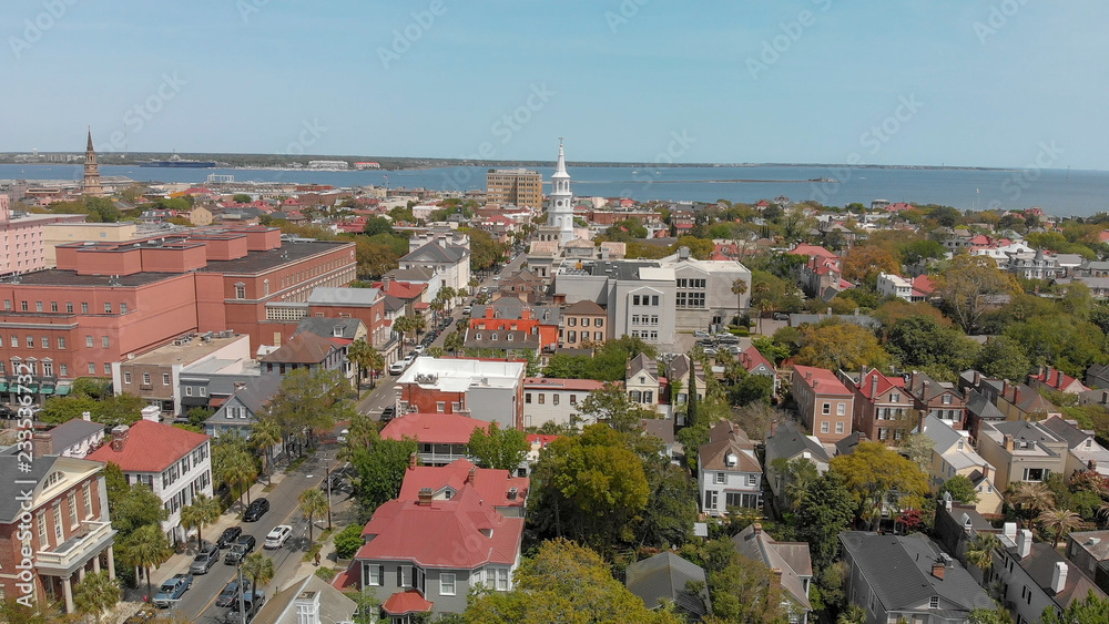 Aerial view of Savannah skyline from city center, Georgia