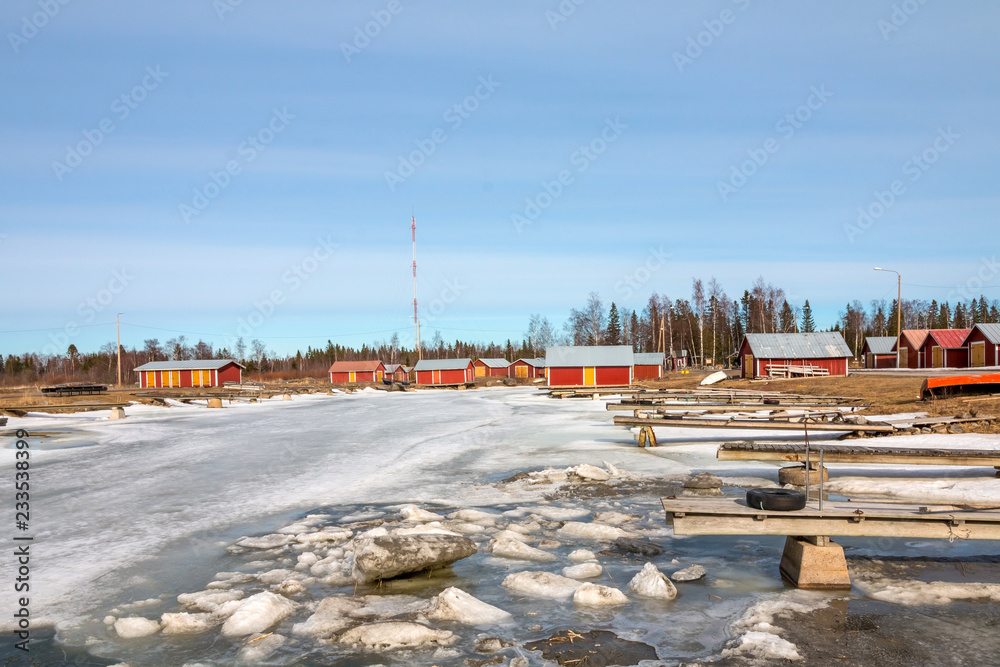 fishing huts in Finland in winter