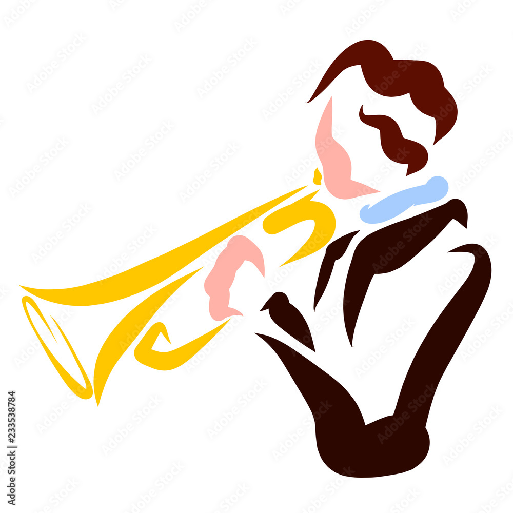 Obraz premium Young trumpet man, musician, colorful pattern, logo