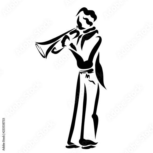 A trumpet player black outline, abstract pattern