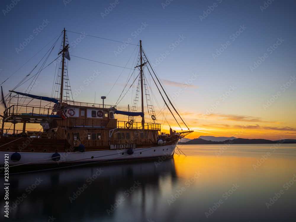 Fototapeta premium Sunrise on the bay of Nidri in Lefkas island Greece