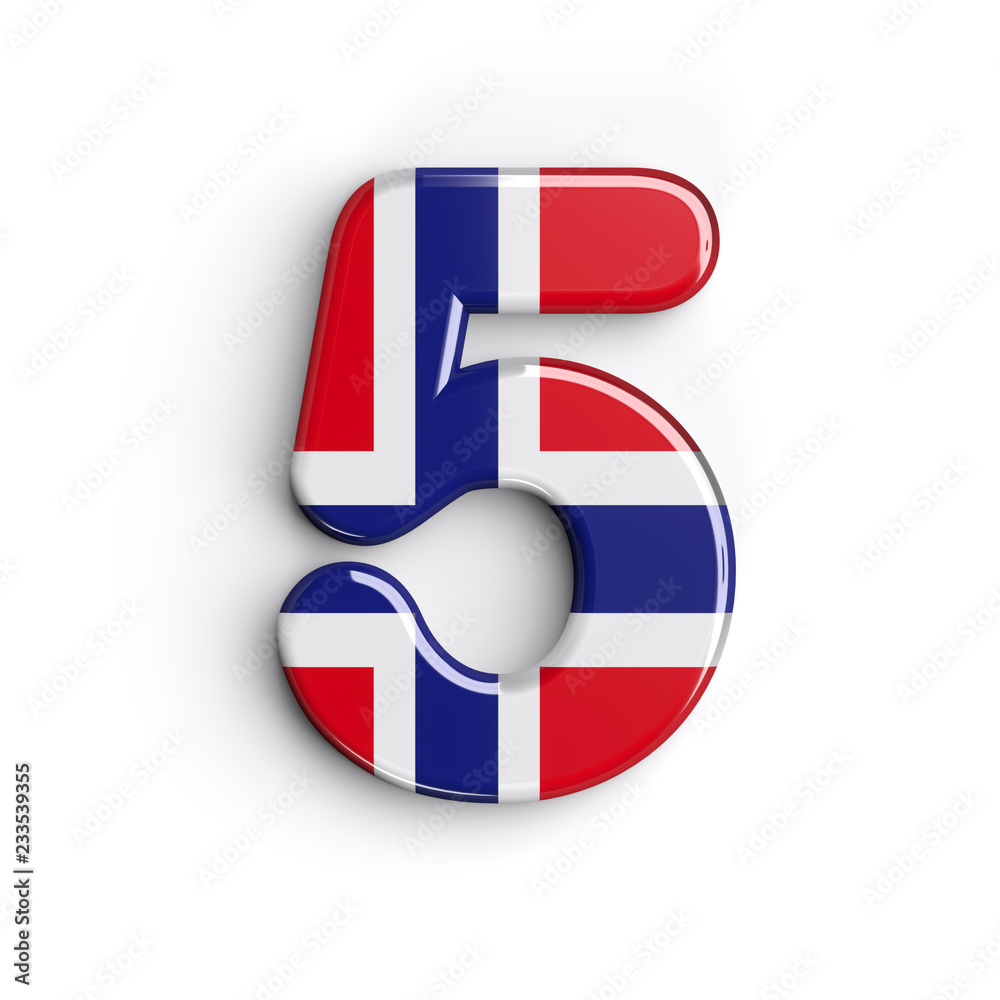 Obraz premium Norway number 5 - 3d Norway flag digit - Norway, Oslo or Nordic countries concept