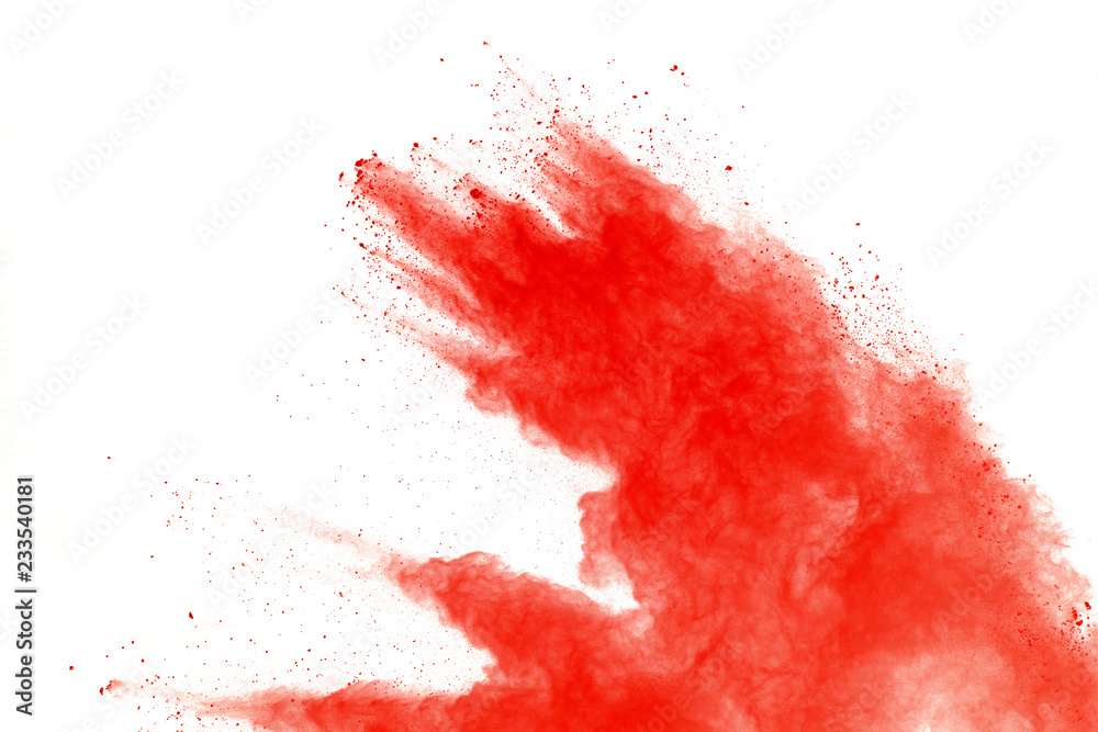 Red powder explosion on white background. Paint Holi. Red powder explosion on white background. Paint Holi.
