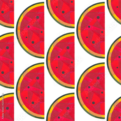 Watercolor watermelon seamless pattern. Hand painted abstract geometric background for surface design, textile, wrapping paper, wallpaper, phone case print, fabric.
