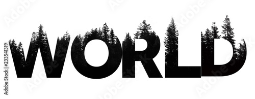 World word made from outdoor wilderness treetop lettering photo