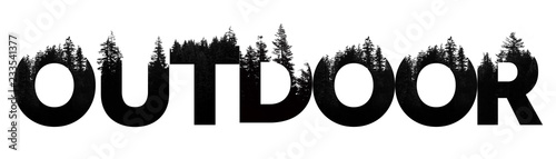 Outdoor word made from outdoor wilderness treetop lettering photo