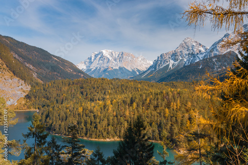 Panoramic view of Zugspitze mountain with Blindsee photo