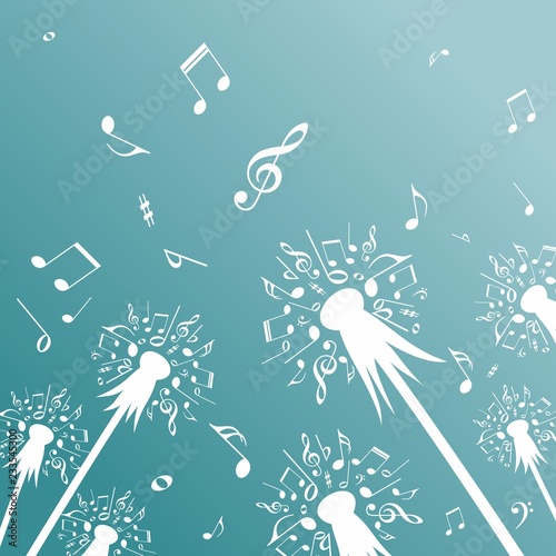 Flowers of dandelion with music notes.