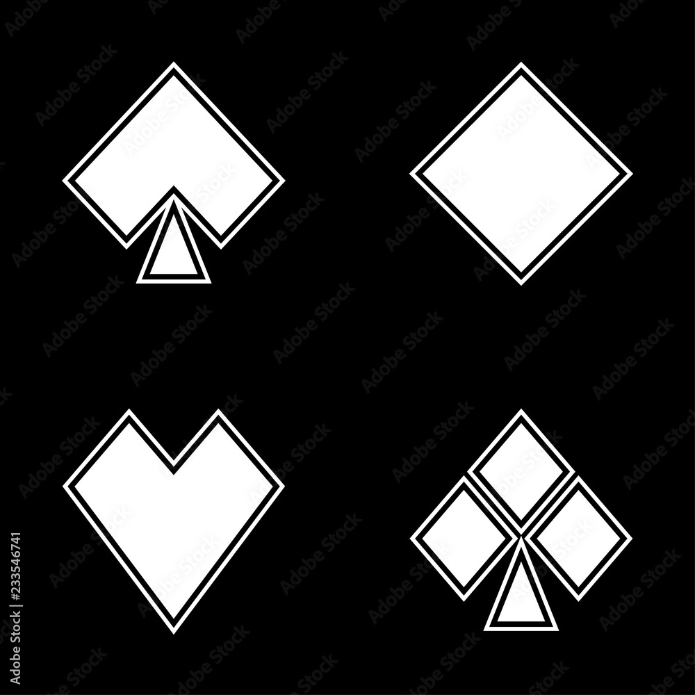 Black and white playing cards suits icon set