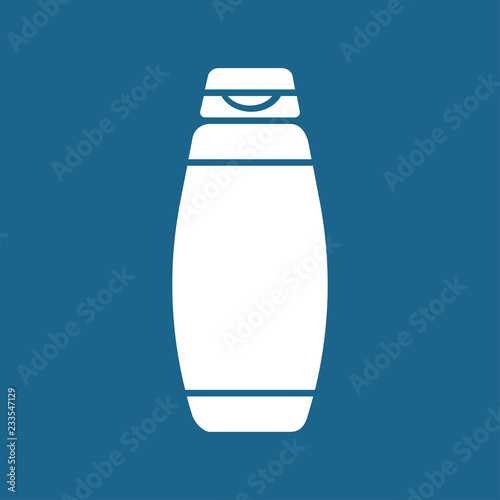 Vector flat illustration card with icon bottle for shampoo, shower gel, liquid soap, lotion, cream, hair conditioner