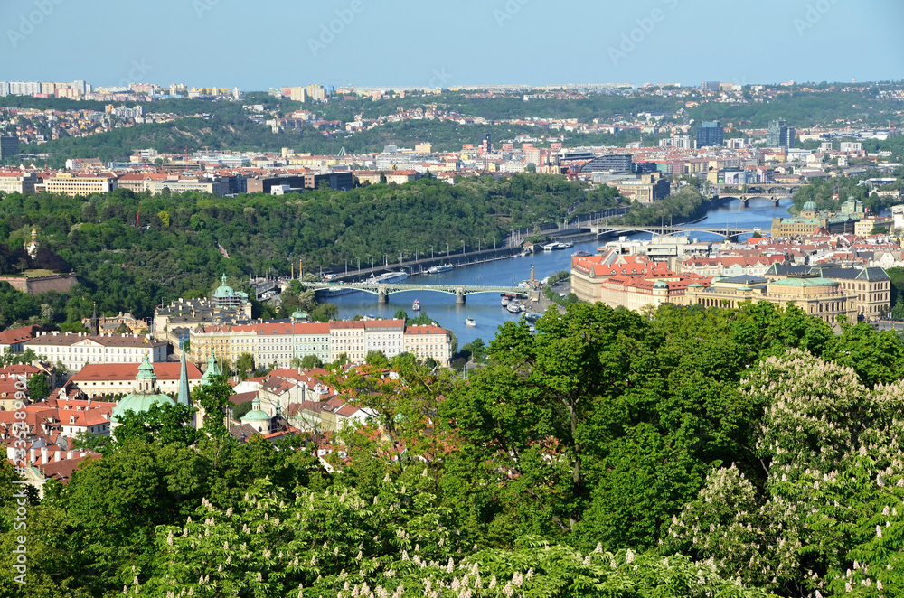 View of the capital city of Prague from Petrin lookout tower