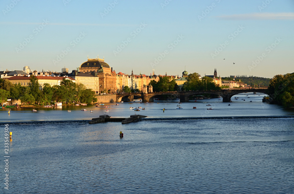 View from the Charles Bridge on the Vltava River in Prague Czech republic