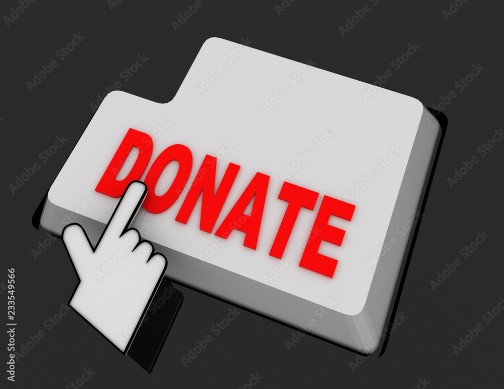 Hand Mouse Cursor Clicks the donate Button. 3d rendered illustration Hand Mouse Cursor Clicks the donate Button. 3d rendered illustration