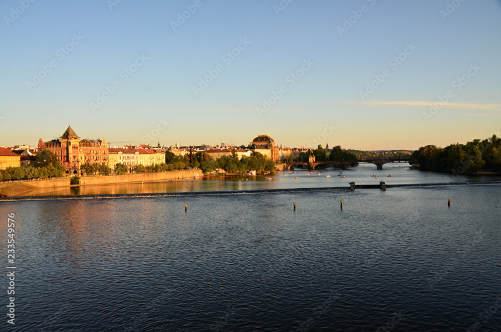 View from the Charles Bridge on the Vltava River in Prague Czech republic