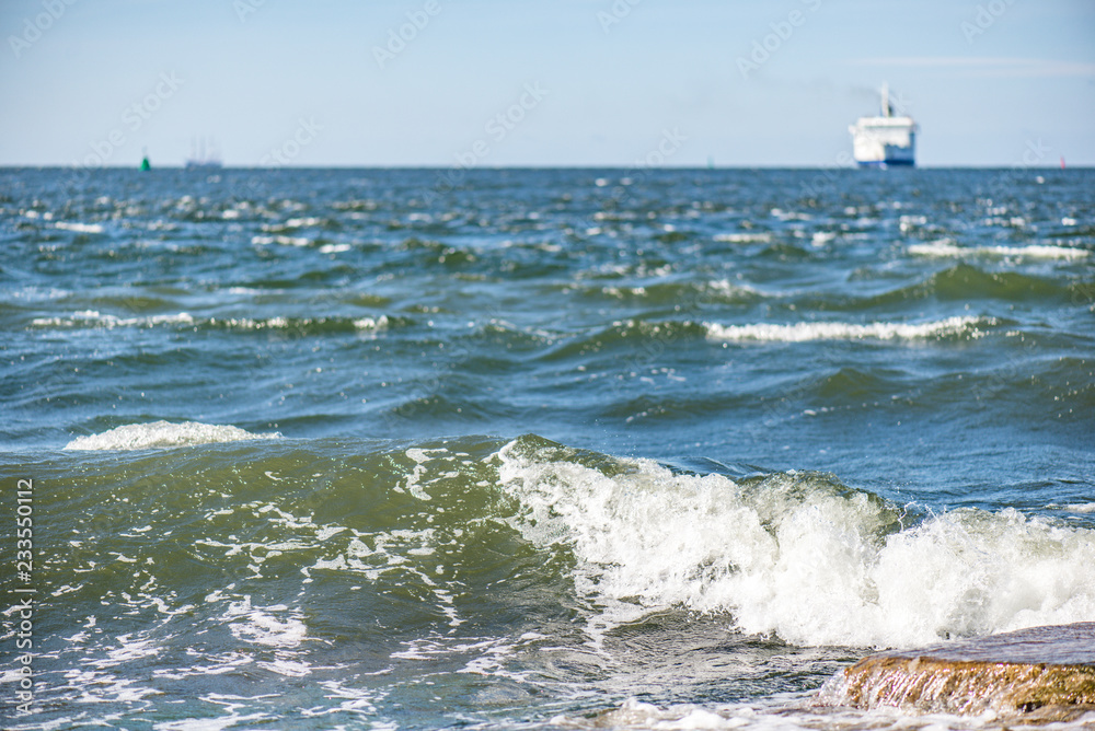 ship at sea and the waves
