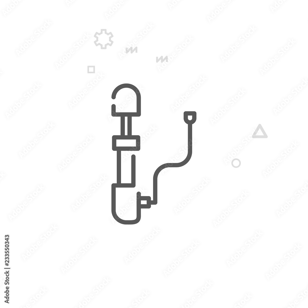 Bike or Bicycle Air Pump Vector Line Icon, Symbol, Pictogram, Sign. Light Abstract Geometric Background. Editable Stroke
