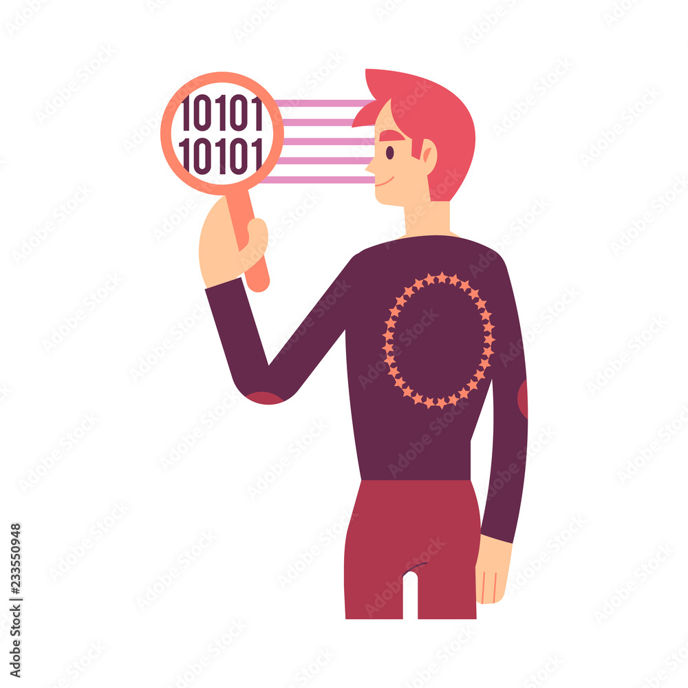 GDPR vector illustration depicting general data protection regulation principle of safe personal information transfer in flat style - isolated man with magnifier looking at encrypted sign. GDPR vector illustration depicting general data protection regulation principle of safe personal information transfer in flat style - isolated man with magnifier looking at encrypted sign.