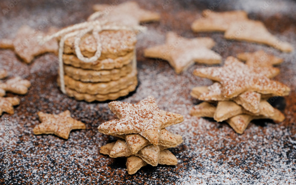 Christmas cookies with flour and cocoa topping Christmas cookies with flour and cocoa topping