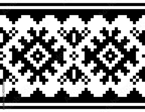 Winter vector pattern - Sami people traditional cross-stitch embroidery design, Scandinavian folk art - black and white
